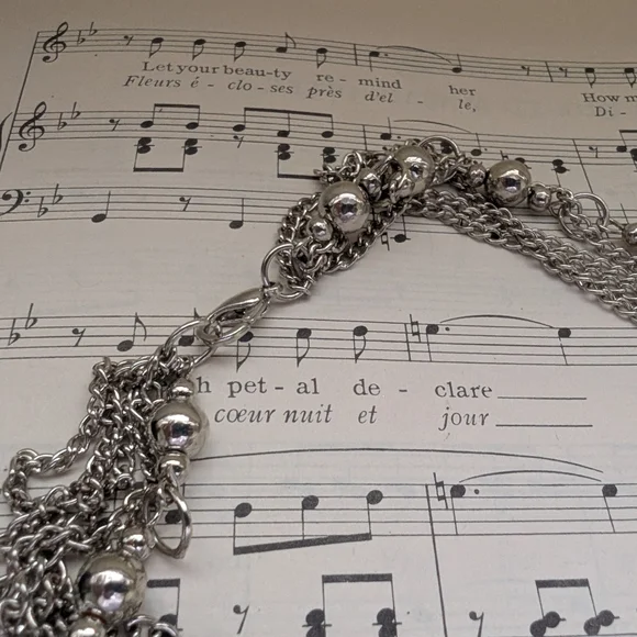 Long Silvertone Multi-Strand Beaded Necklace - Women's Jewelry - Picture 10 of 12